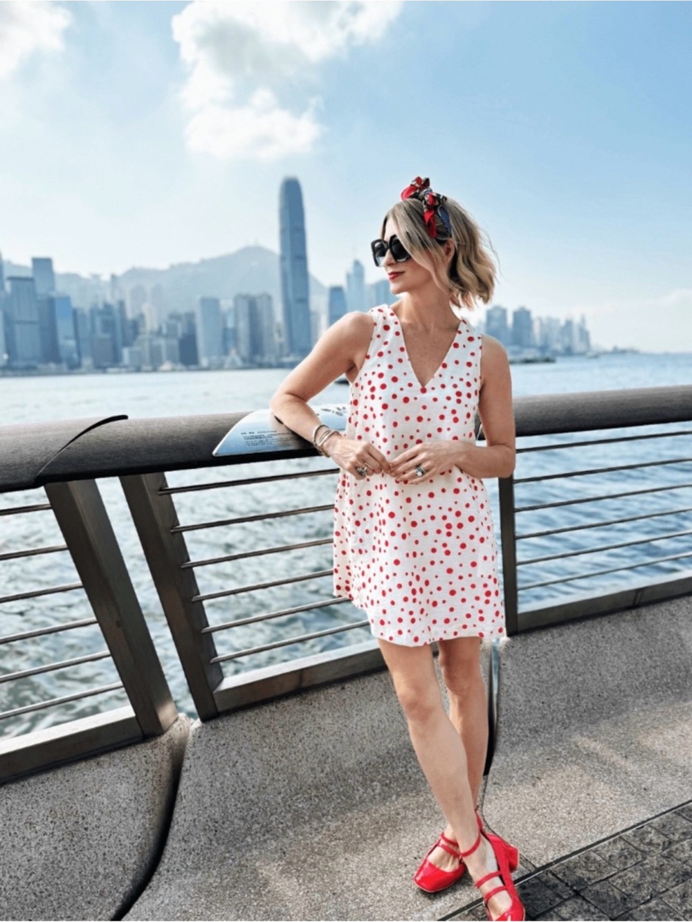 Le V Mod Mini Dress - Flocking Dot Print